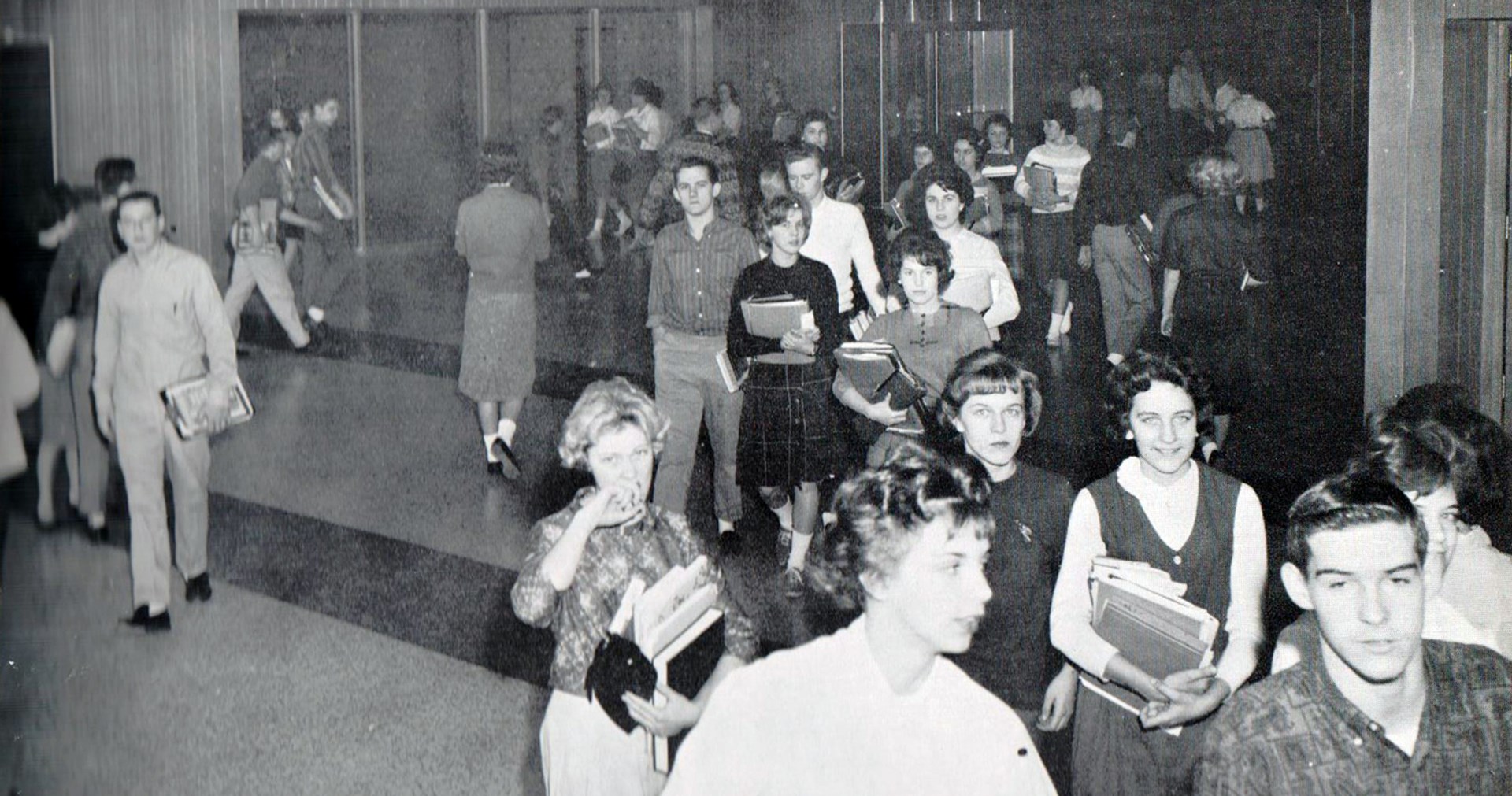 An MHS hallway in 1962