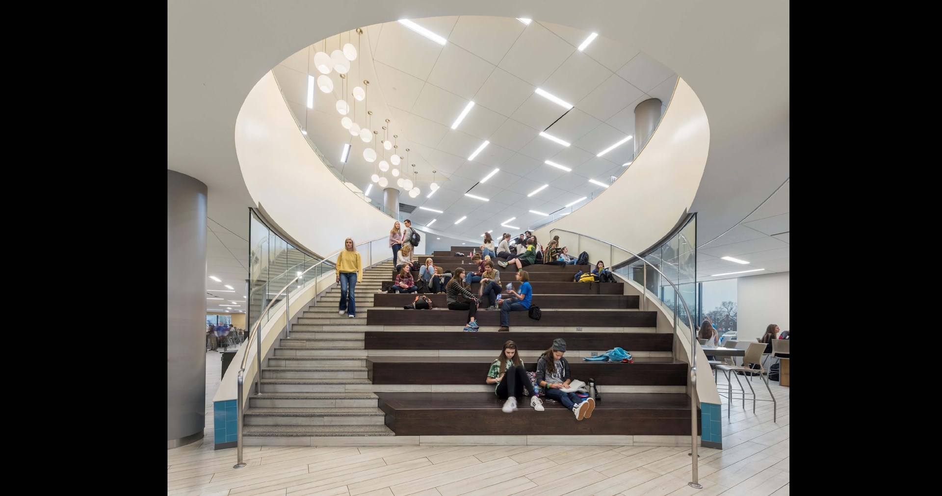 1An image of a common area in a Chicago suburban high school