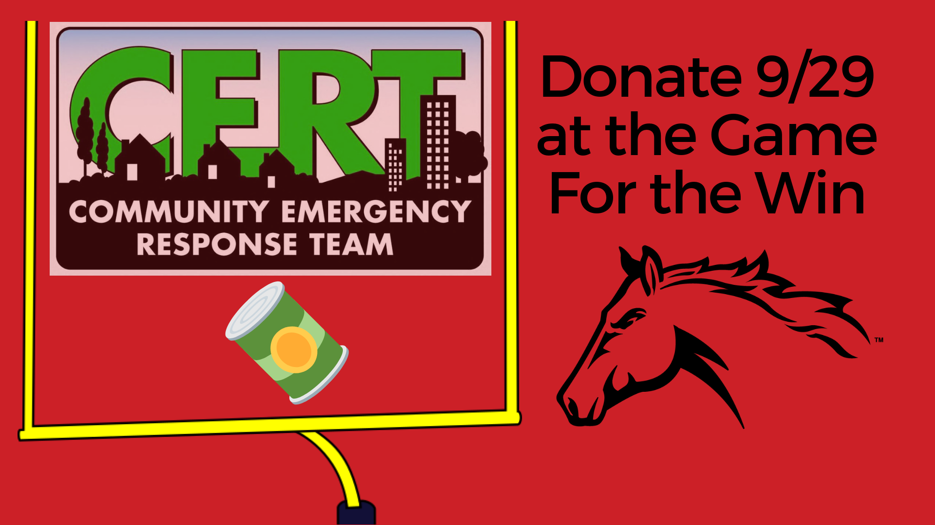 CERT Food Drive Donations Accepted 9/29 at the Football Game