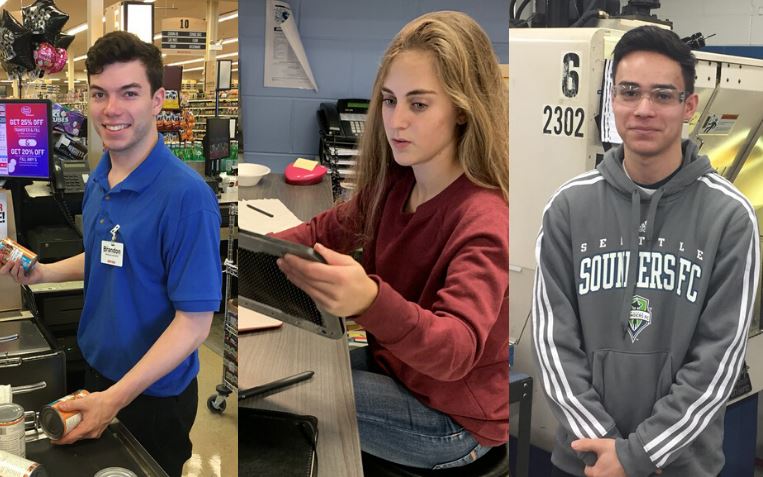 Three students working on career communications