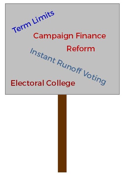 Image of a hand-held sign with some of the subjects printed on it