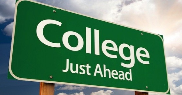 Street sign that says "College Just Ahead"