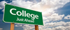 Green Street Sign the says "College Just Ahead"