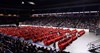 Class of 2018 in red caps and gowns at Graduation