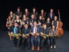Group photo of jazz ensemble; Garrett Munz is front and center