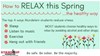 Poster regarding ways to relax in spring: sleep, exercise, listen to music, hang out with friends. Final message:  Be safe. Be sober. Be the majority