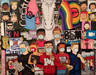 Student created mural featuring 100 oval heads of real and imagined people connected to MHS. Front and center is Maverick the Mustang