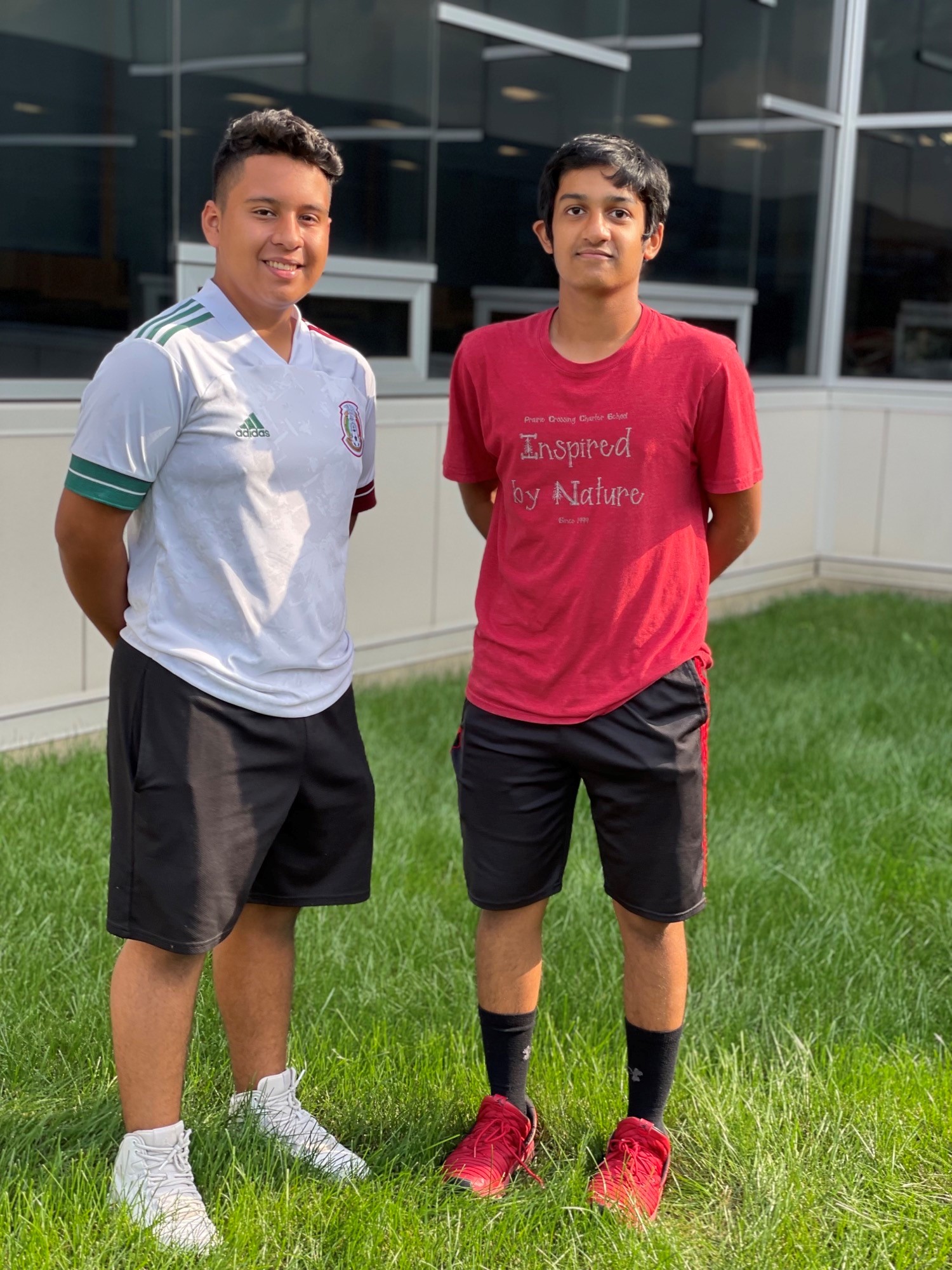 The two STEAM scholars outside Mundelein High School