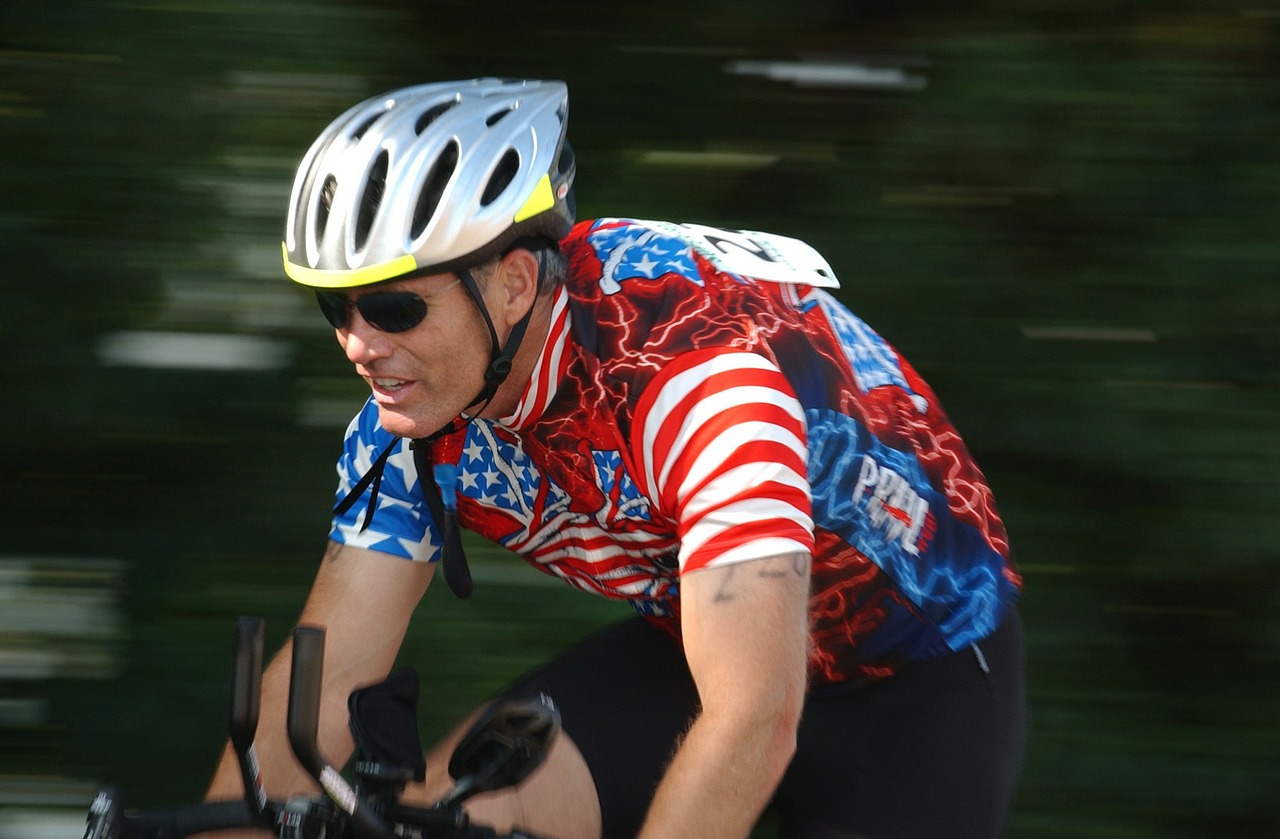 Biker with helmet taking part in the race.